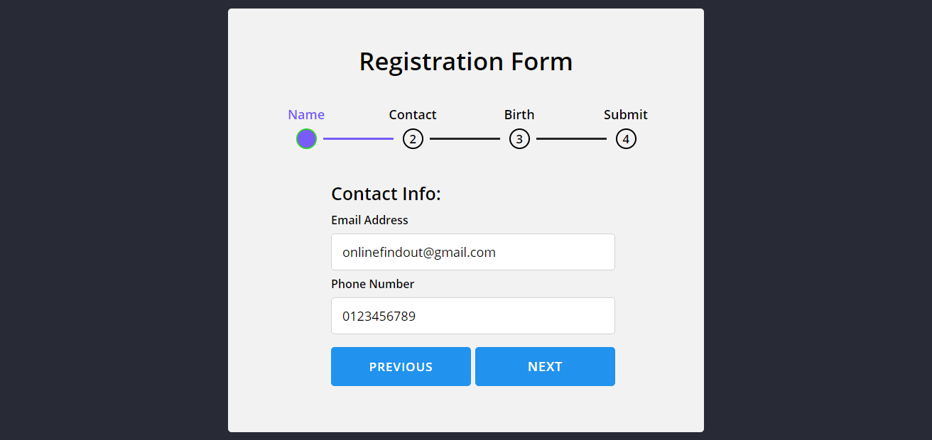 Multi Step Registration Form 