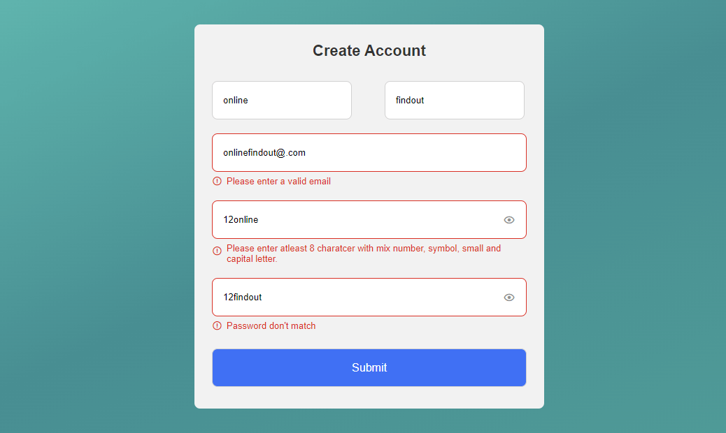 Validate Email & Password 